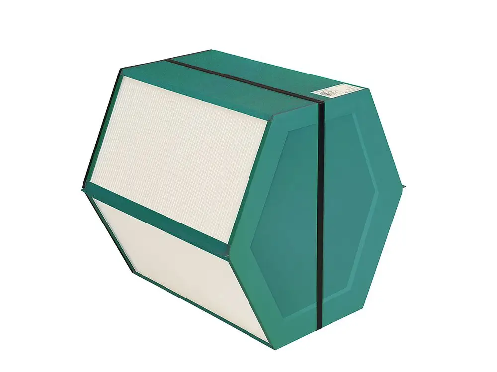 Ersatz-Wärmetauscher in hexagonaler Form, grün, mit gerippten Oberflächen. Geeignet für Fränkische Systeme, zur effizienten Wärmeübertragung.